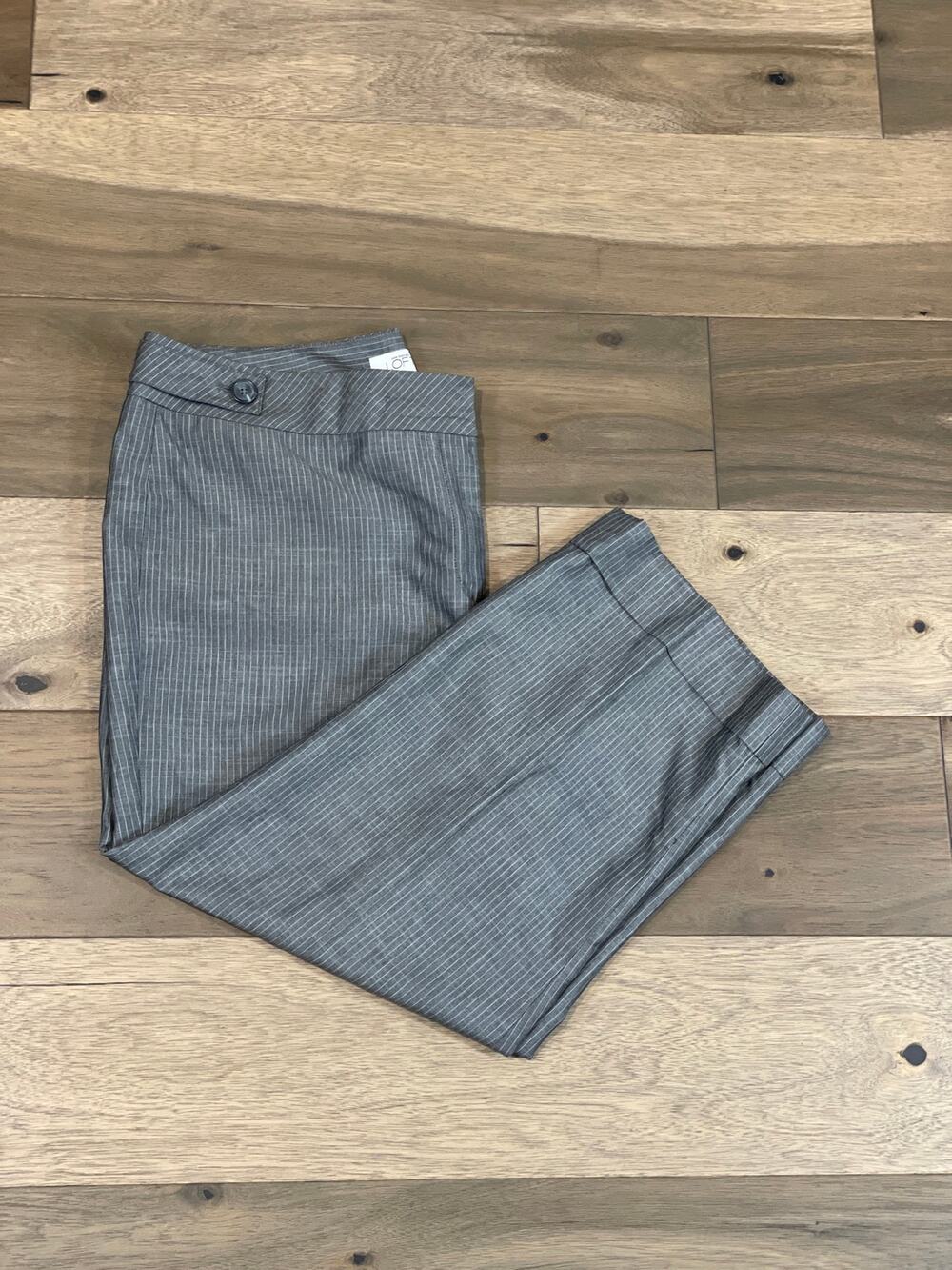Loft Pants Size 14 Ann Crop Wide Leg Gray White Pinstripe High Rise Cotton